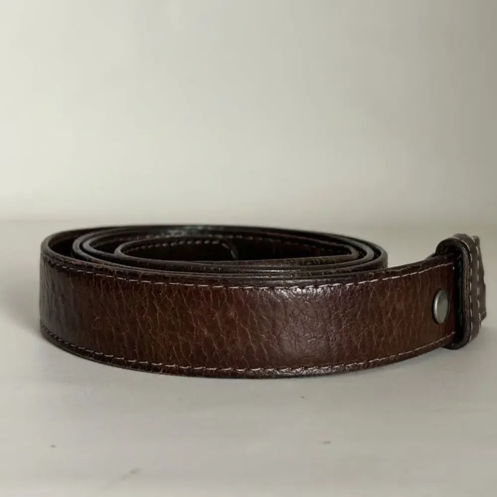 Maidas Houston Belt Strap Genuine Calf Leather Brown Snap On Distressed Mens 34
